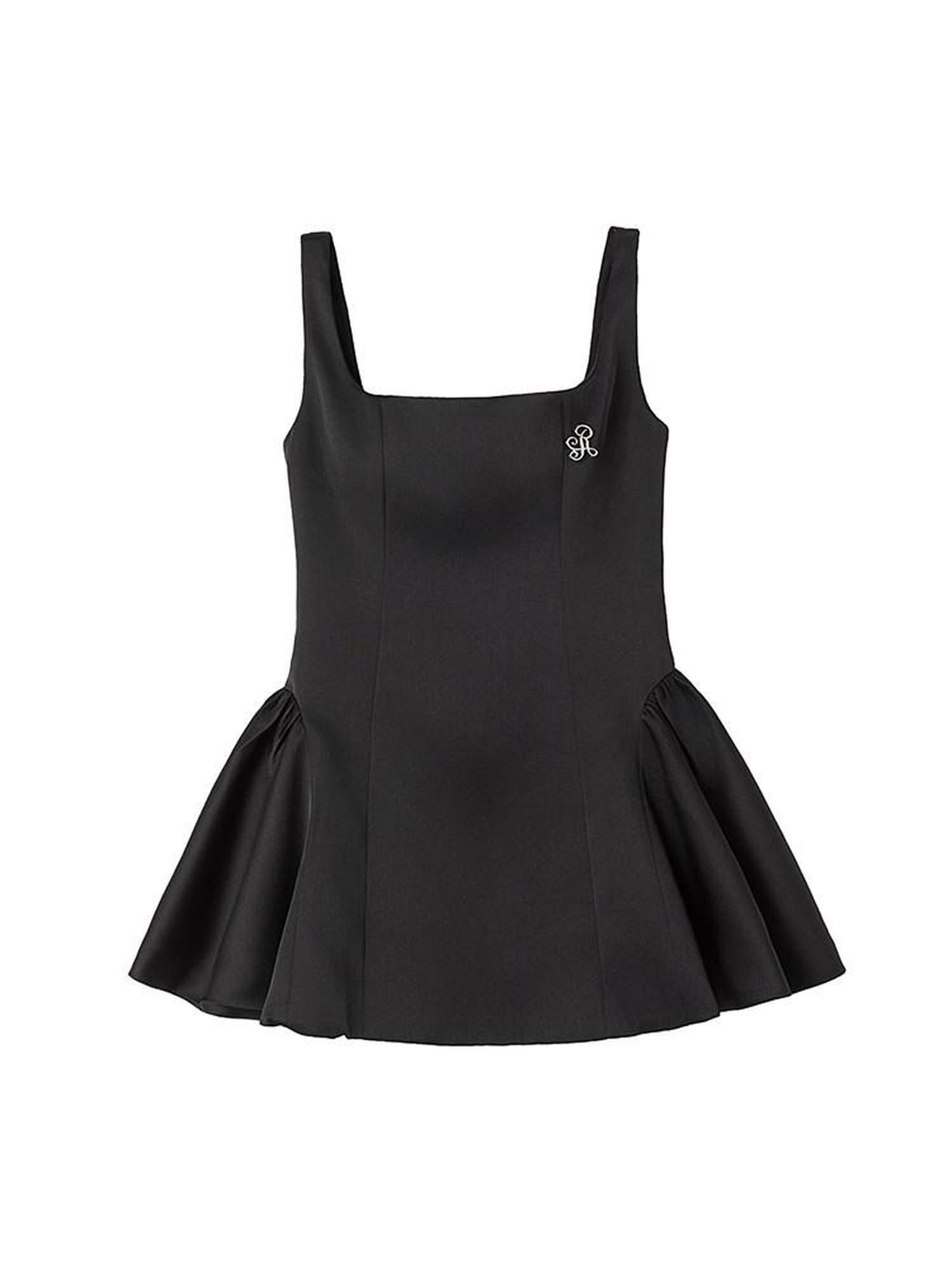ikyou Waist Cinch Casual A Line Square Neck Sleeveless Black Midi Dresses