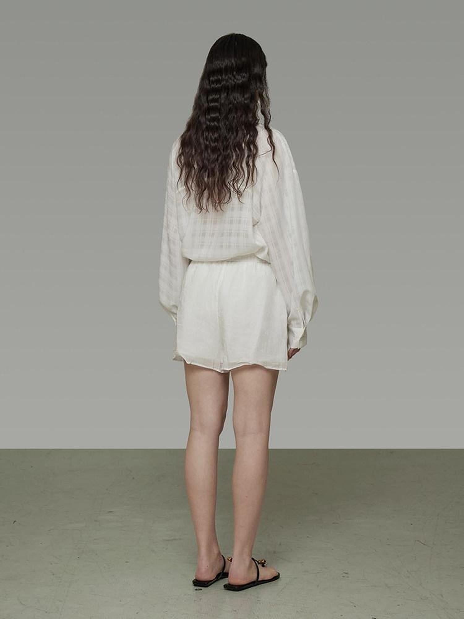 unspoken Pure Ramie Tie Waist Straight Leg Minimal Workwear Women White Mid-Length Shorts