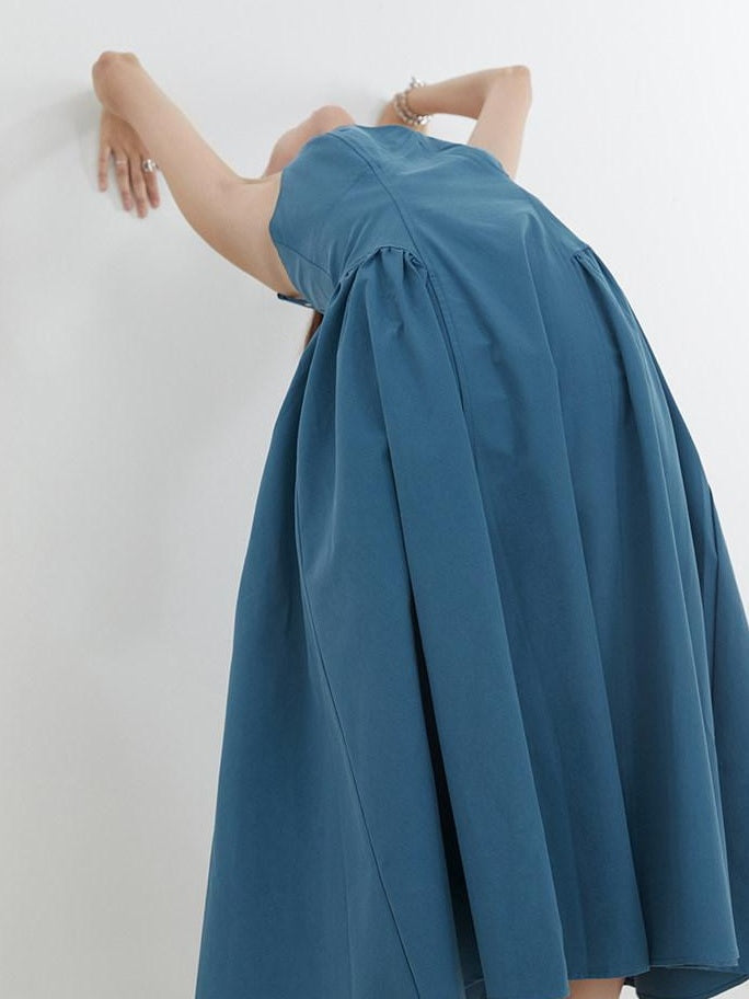 fano 100 Percent Cotton Minimalist Commuter Loose Waist V-neck Camisole Maxi Dresses