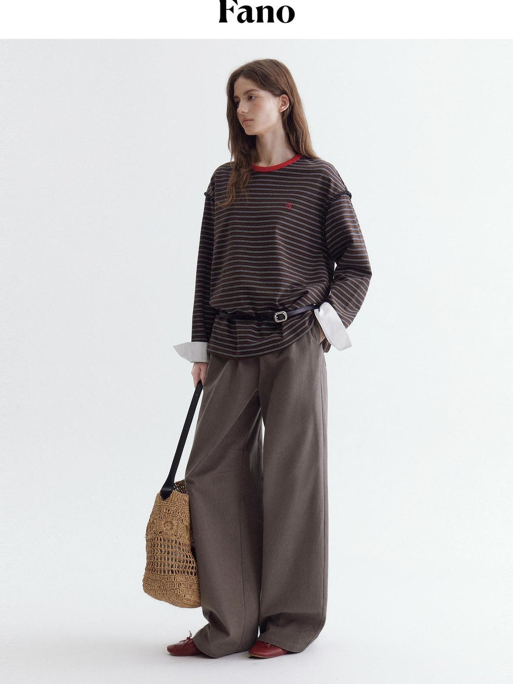 fano Comfort Cotton Stretch Striped Korean Loose Fit Women Long Sleeve T-Shirts