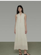 unspoken Soft Tencel Blend Minimal Halter Vneck Aline Relaxed Waist Maxi Dresses
