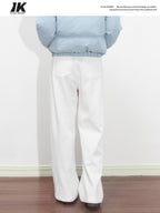 ikyou High Waist Loose Straight Colorfast White Denim Cotton Wide Leg Jeans