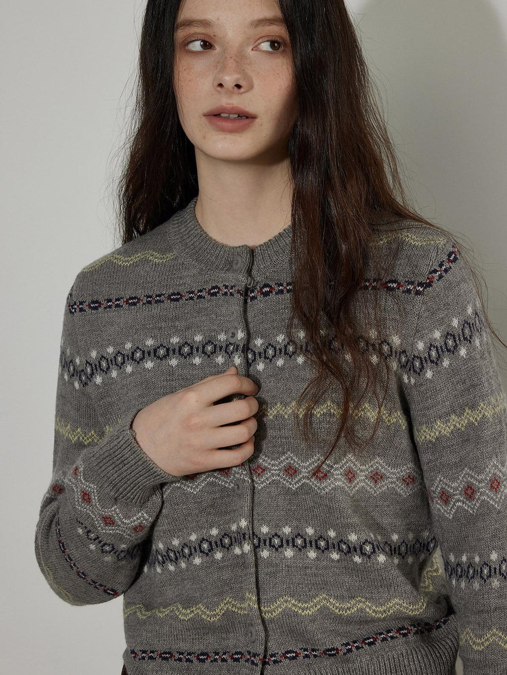 Lofi choose Cozy Gray Button Front Loose Fit Knit Crew Neck Workwear Cardigans