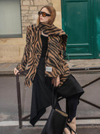 audreyyang Wool Blend Fringe Relaxed Double Breasted Women Zebra Print Blazers