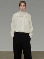 unspoken Breathable Lyocell Relaxed Button Collar Patch Pocket Women Beige Shirts