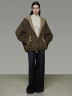 unspoken Premium Sheepswool Minimal Commuter Loose Fit Hooded Zip For Women Wool Coats
