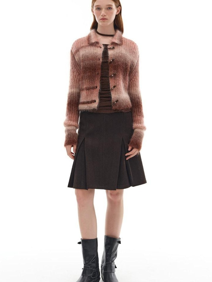 someone sometimes Soft Mohair Blend Lapel Collar Button Front Women Pink Brown Gradient Cardigans