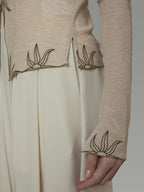 unspoken Embroidered Floral V-neck Slim Fit Bell Sleeve Casual Women Polyester Blouses