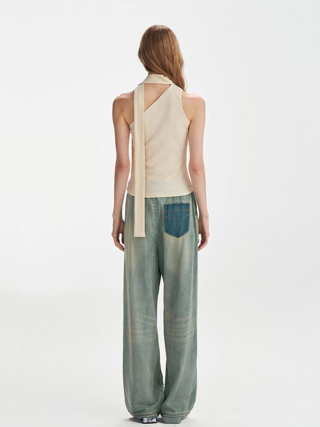 someonesometimes High Waist Washed Blue Denim Relaxed Fit Long Leg Stylish Women Wide Leg Jeans