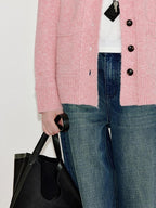 fano Thermal Warm Soft Knit Single Button Relaxed Fit Office Pink Cardigans