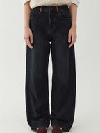 fano Washed Minimal Loose Natural Waist Raw Denim Youth Nonstretch Straight Leg Jeans