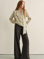 Stretch Knit Olive Gray Micro Flare Casual High Waist Women Flared Pants