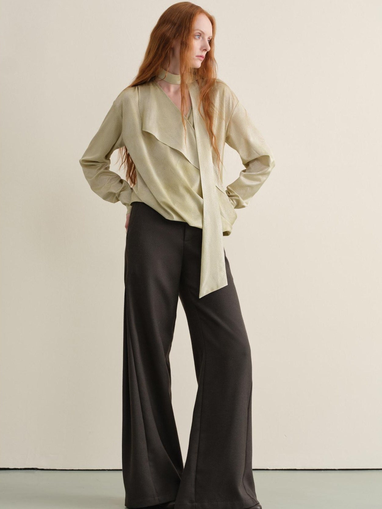 Stretch Knit Olive Gray Micro Flare Casual High Waist Women Flared Pants