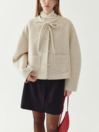 fano Wool Blend Minimal Single Breasted Vneck Pockets Women Cropped Jackets