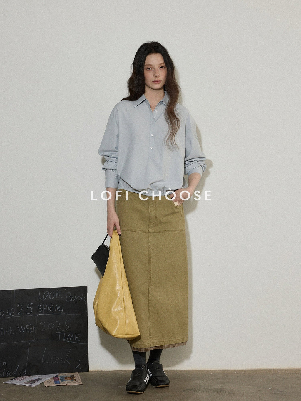 Lofi choose Embroidered Loose Drop Shoulder Collared Workwear For Women Polyester Blouses