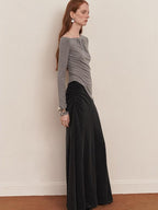 someone sometimes Lyocell Wool Blend Lightweight Asymmetric Neck Slim Casual Long Sleeve T-Shirts