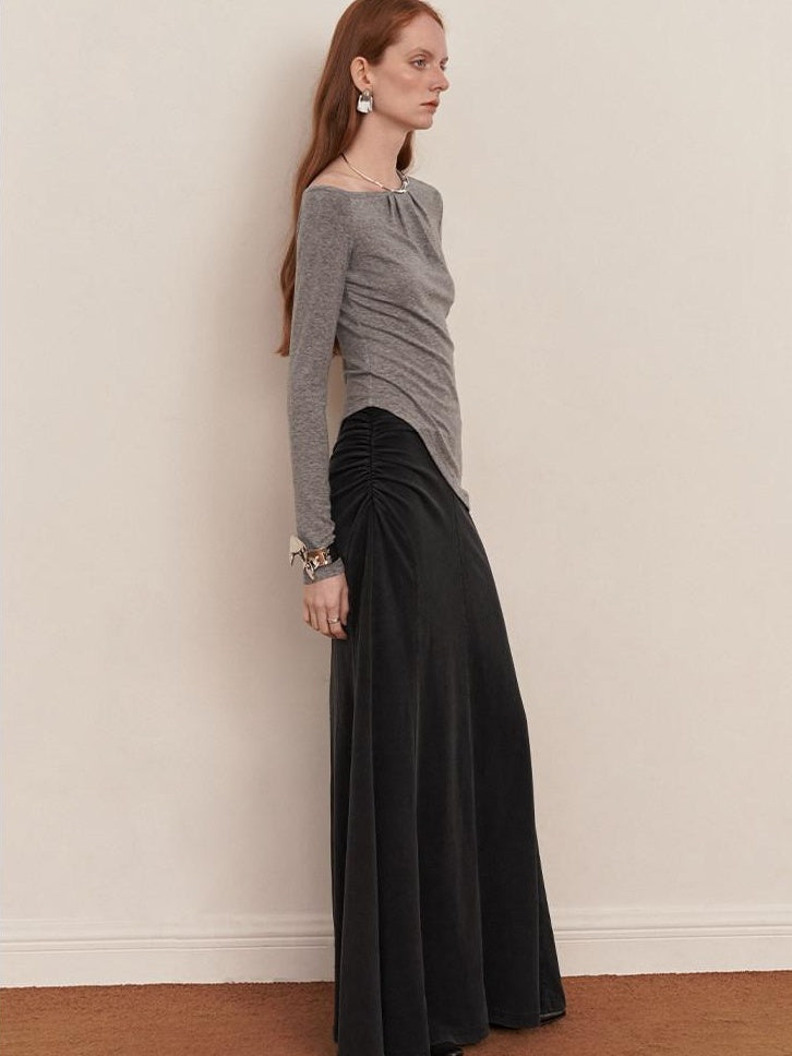 someone sometimes Lyocell Wool Blend Lightweight Asymmetric Neck Slim Casual Long Sleeve T-Shirts