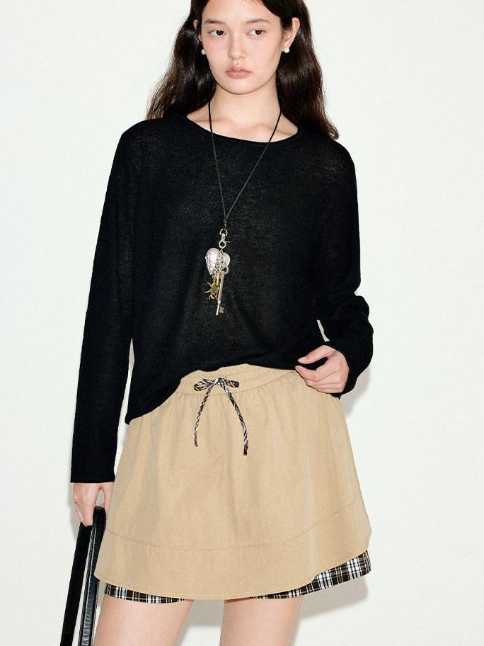 fano Khaki Drawstring A Line Mid Waist Casual Cotton Blend Women Mini Skirts