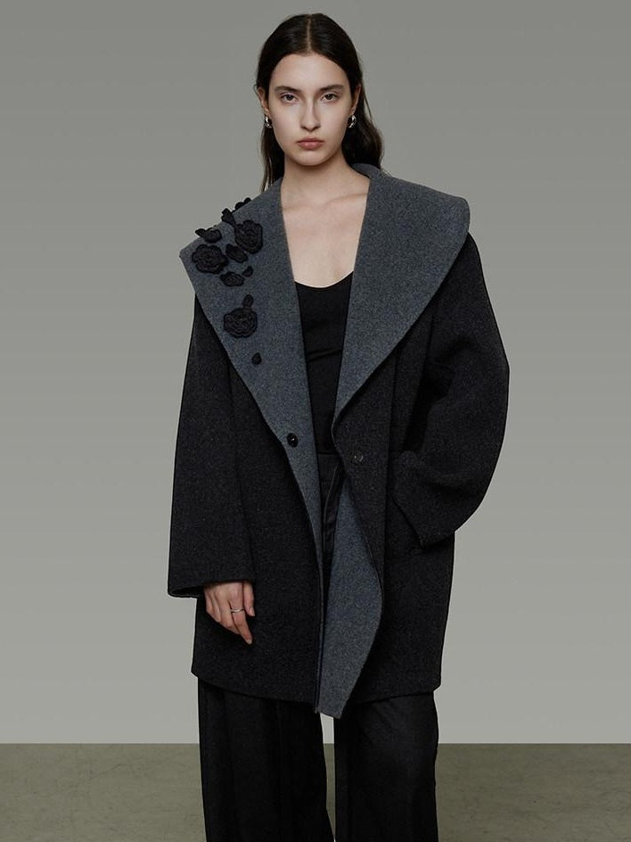 unspoken Warm Thick Minimal Commuter Loose Fit Lapel Women Sheep Wool Blend Wool Coats