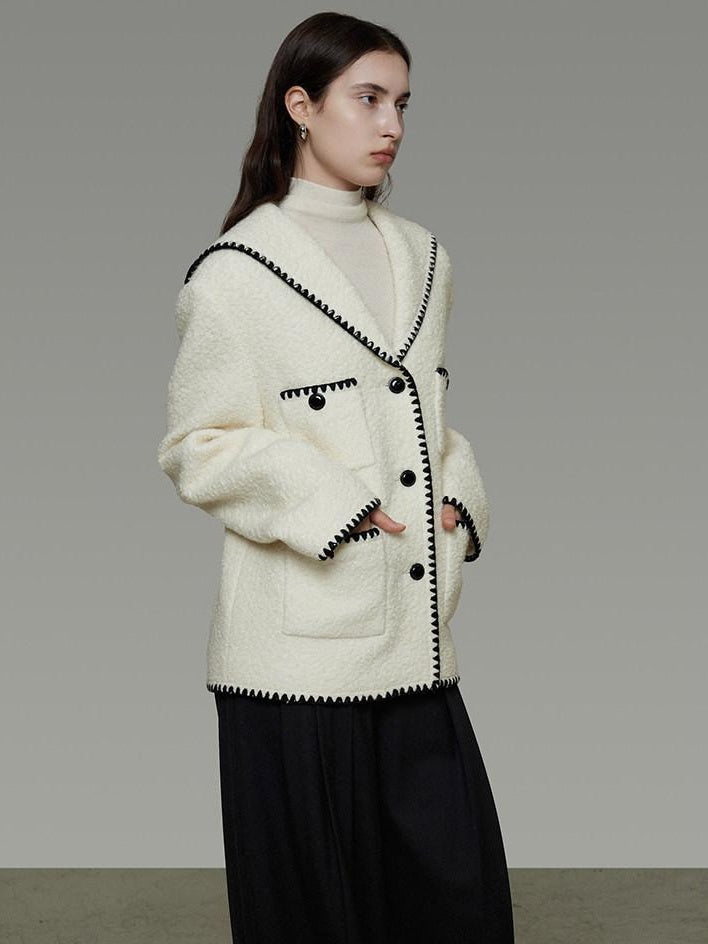 unspoken Lambswool Blend Tailored Loose Minimal Notch Collar Officewear Women Wool Coats