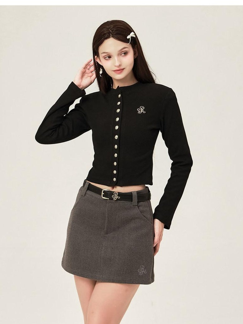 ikyou Stretch Cotton Blend Slim Fit Button 3D Applique Casual Women Knit Cardigans