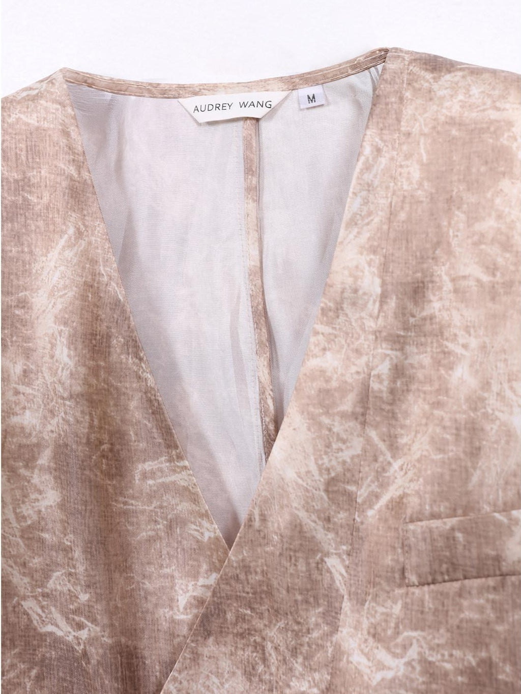 audreyyang Wrinkle Resistant Milk Tea Print Collarless Short Sleeve Loose Fit Blazers