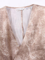 audreyyang Wrinkle Resistant Milk Tea Print Collarless Short Sleeve Loose Fit Blazers