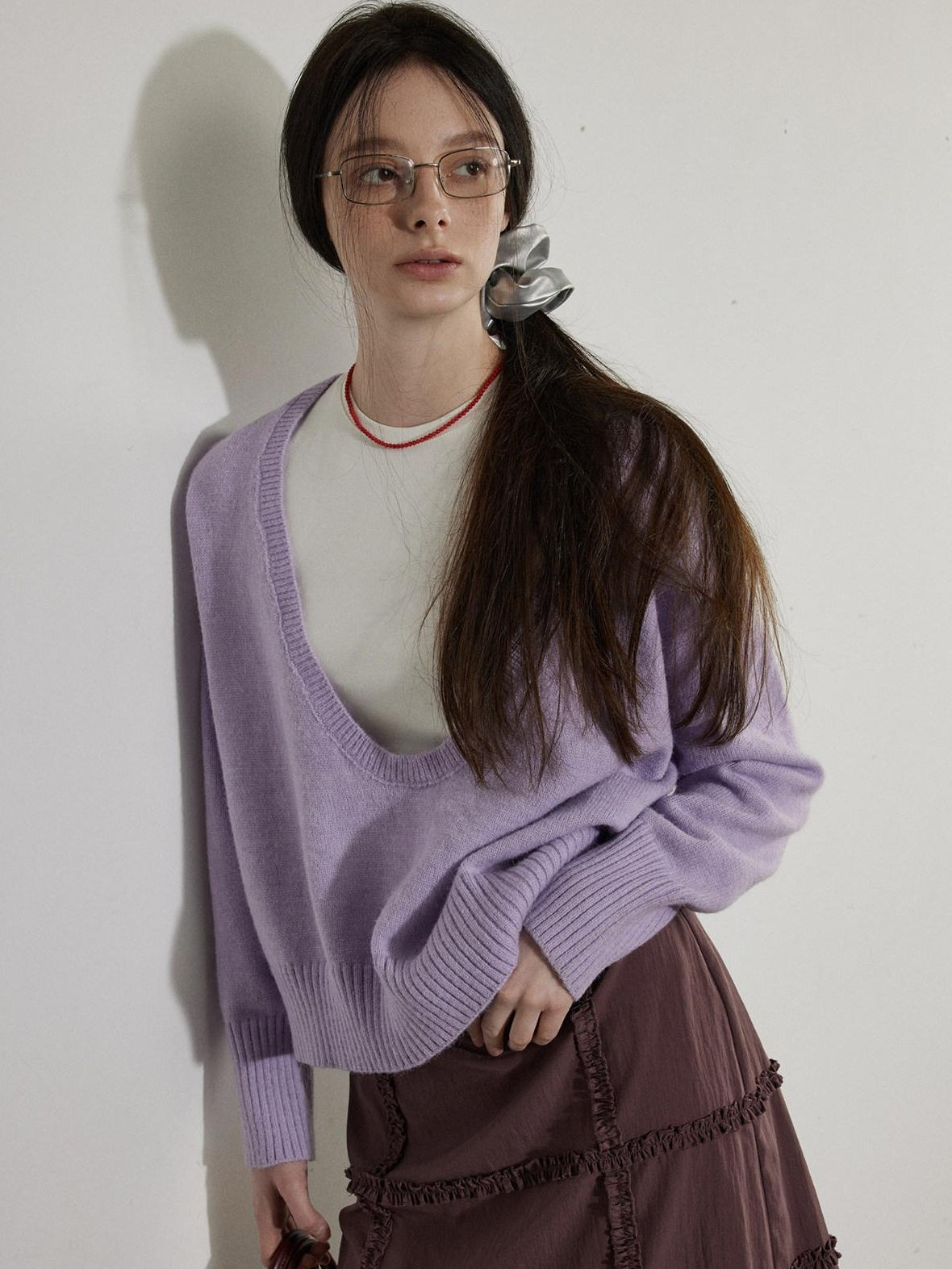 Lofi choose Soft Lightweight V-neck Loose Fit Commuter Office Knit Pullover Sweaters