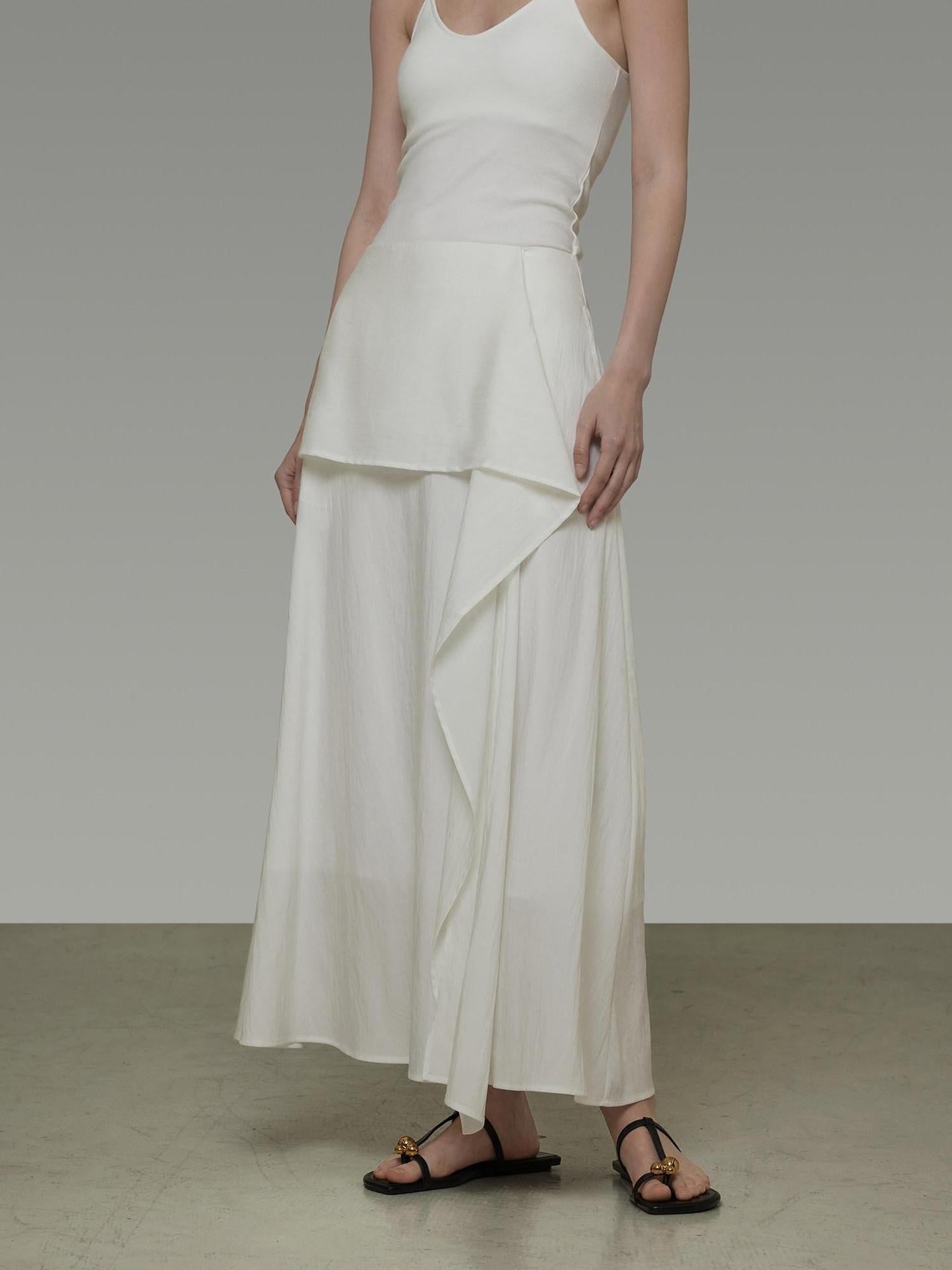 unspoken High Waist Lined Irregular Hem Minimal A Line Office Lyocell Blend Maxi Skirts