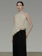 unspoken Asymmetric One Shoulder Loose Commuter Solid Women Daily Off Shoulder Crop Tops