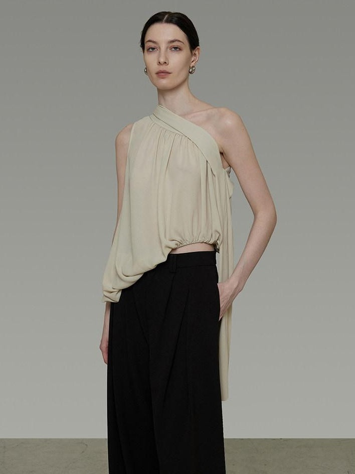 unspoken Asymmetric One Shoulder Loose Commuter Solid Women Daily Off Shoulder Crop Tops