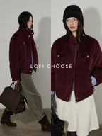 Lofi choose Insulated Cotton Padded Thick Red Stand Collar Loose Fit Commuter Bomber Jackets