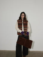 Lofi choose Thick Insulated Commuter Stand Collar Zipper Office Polyester Orange Brown Vests