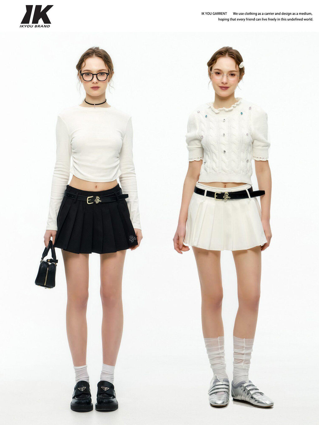 ikyou Fade Resistant Embroidered Pleated A Line Mid Waist Side Zipper Women Mini Skirts