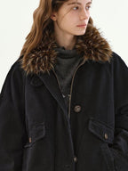fano Warm 90% White Duck Down Fur Collar Loose High Waist Minimal Black Down Jackets