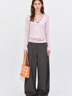 fano Poly Rayon Blend Mid High Waist Minimal Commuter Pine Gray Wide Leg Pants