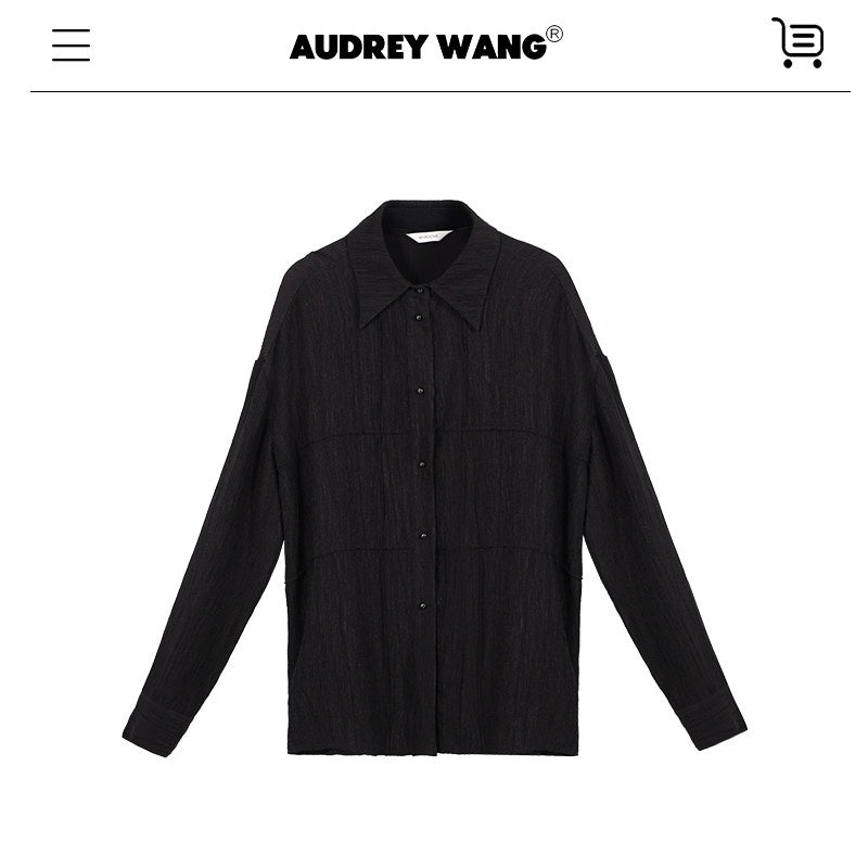 audreyyang_Shape_Retention_Viscose_Blend_Loose_Collared_Button_Women_Black_Top_&_Pants_Sets_MISSTT