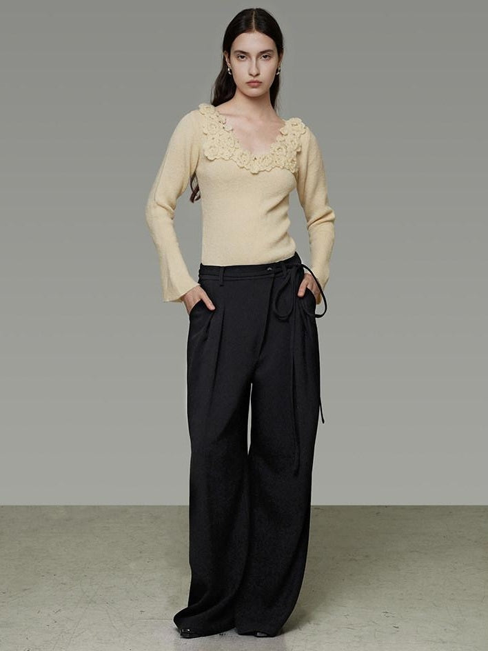 unspoken Soft Breathable V-neck Slim Fit Commuter Knitwear Bell Sleeves Women Sweaters