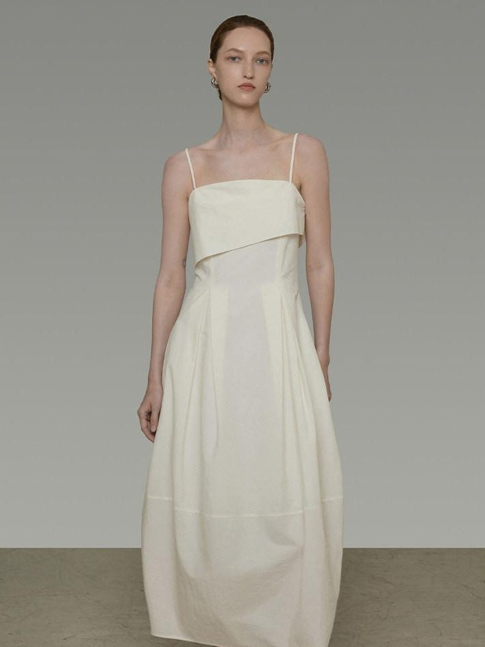 unspoken Soft Cotton High Waist A Line Irregular Hem Minimalist Workwear Maxi Dresses