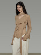 unspoken Slim Ruffle V-neck Bell Sleeve Knit Pullover Women Ginger Yellow Blouses
