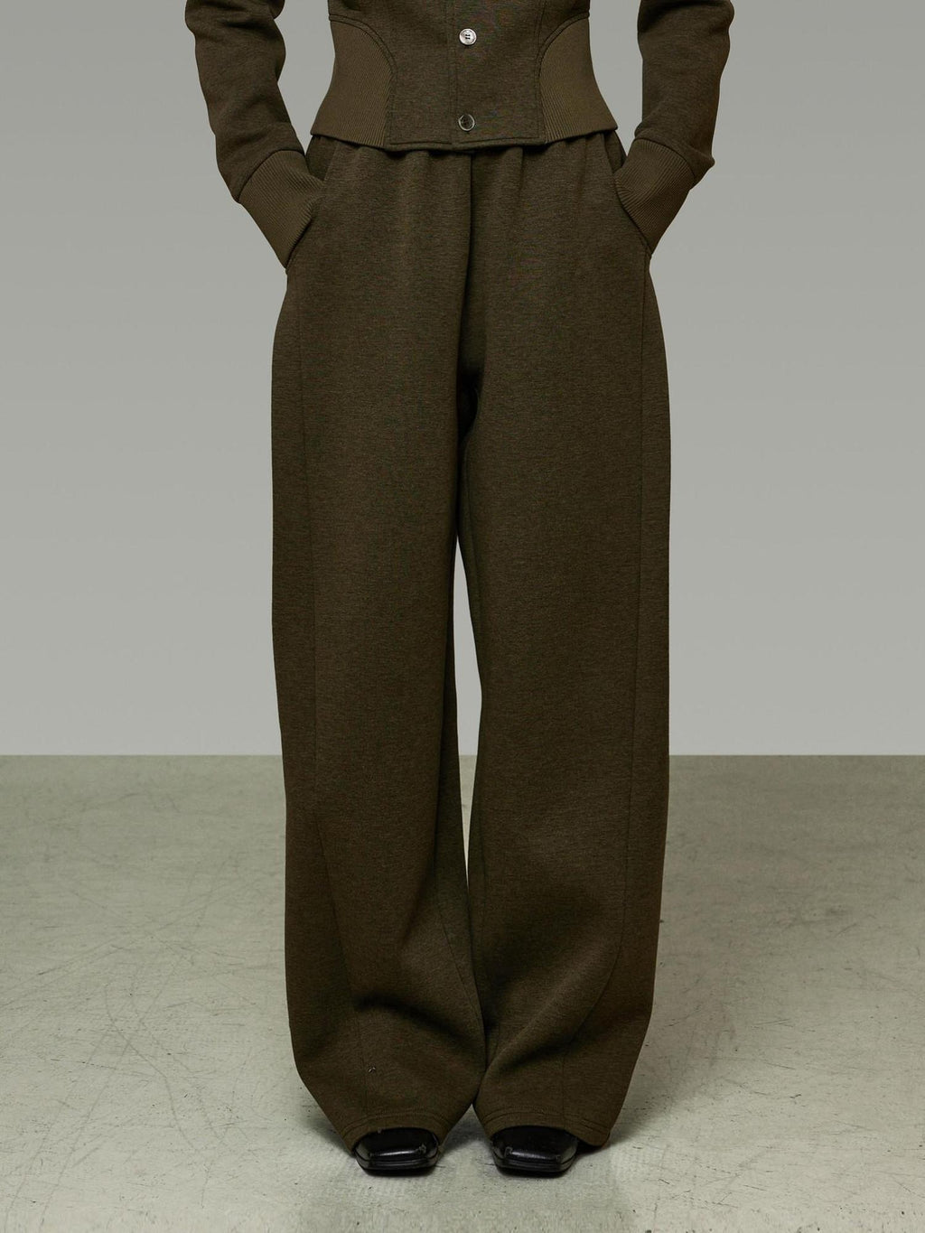 unspoken Breathable Cotton High Waist Minimal Office Heather Green Wide Leg Pants