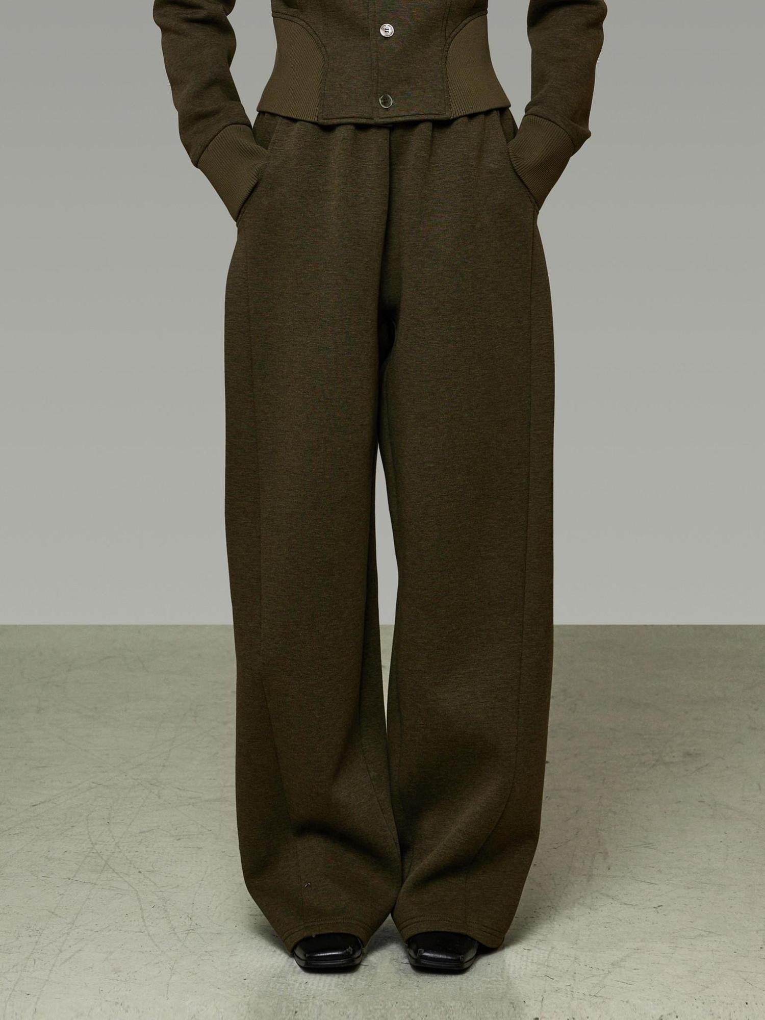 unspoken Breathable Cotton High Waist Minimal Office Heather Green Wide Leg Pants