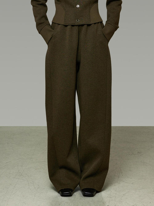 unspoken Breathable Cotton High Waist Minimal Office Heather Green Wide Leg Pants