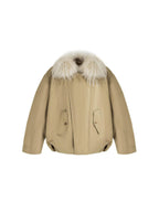 unspoken 90% White Duck Down Fur Collar Loose Commuter Khaki Zip Lapel Down Jackets