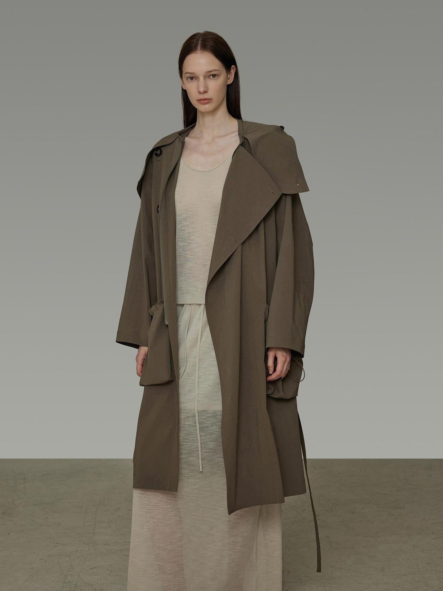 unspoken Viscose Blend Loose Fit Single Breasted Minimalist For Women Brown Long Coats