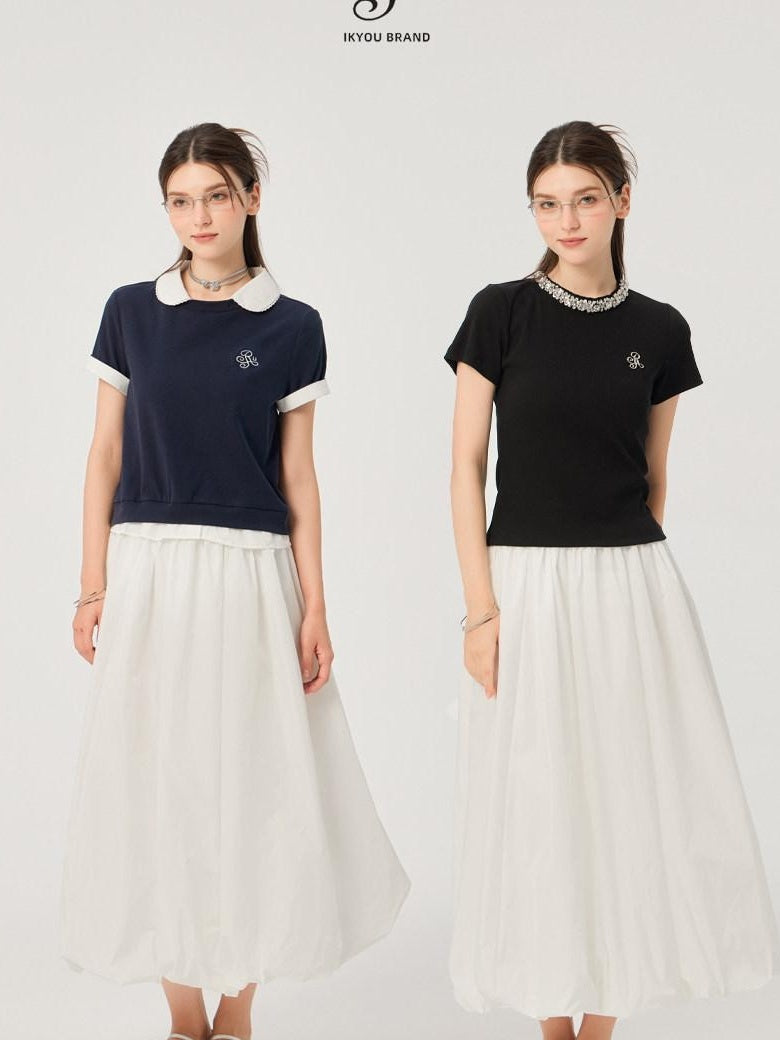 ikyou Non Deforming Lined Pocket Pleated A Line Mid Waist Casual Cotton Midi Skirts
