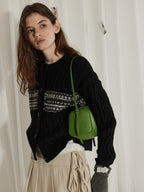 Lofi choose Soft Wool Blend Minimalist Buttoned Round Neck Long Sleeve Women Black Cardigans