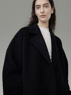 unspoken 100 Percent Wool Minimal Straight Long Tie Office Women Black Wool Coats