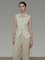 unspoken Breathable Polyester Linen Blend Loose Fit Button Front Office Women Vests