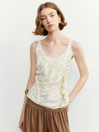 someone sometimes Ruffled Lettuce Edge Slim Fit Original Design Viscose Blend Cream Tank Tops